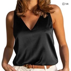 Boston Proper Black Satin V-Neck Camisole